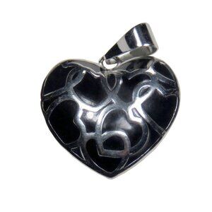 Inox Women's Stainless Steel Heart Pendant with Silver and Black Accents